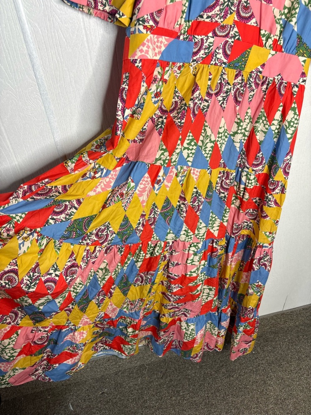 BODEN Bella puff sleeve geometric v neck maxi dress size US 14 - Picture 4 of 13